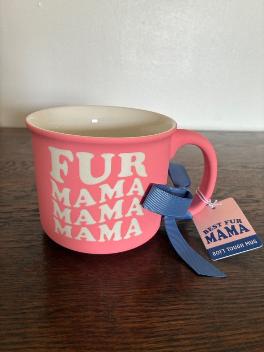 NWT- -18oz- Double Sided- FUR MAMA Pink & White Soft Touch Ceramic Mug